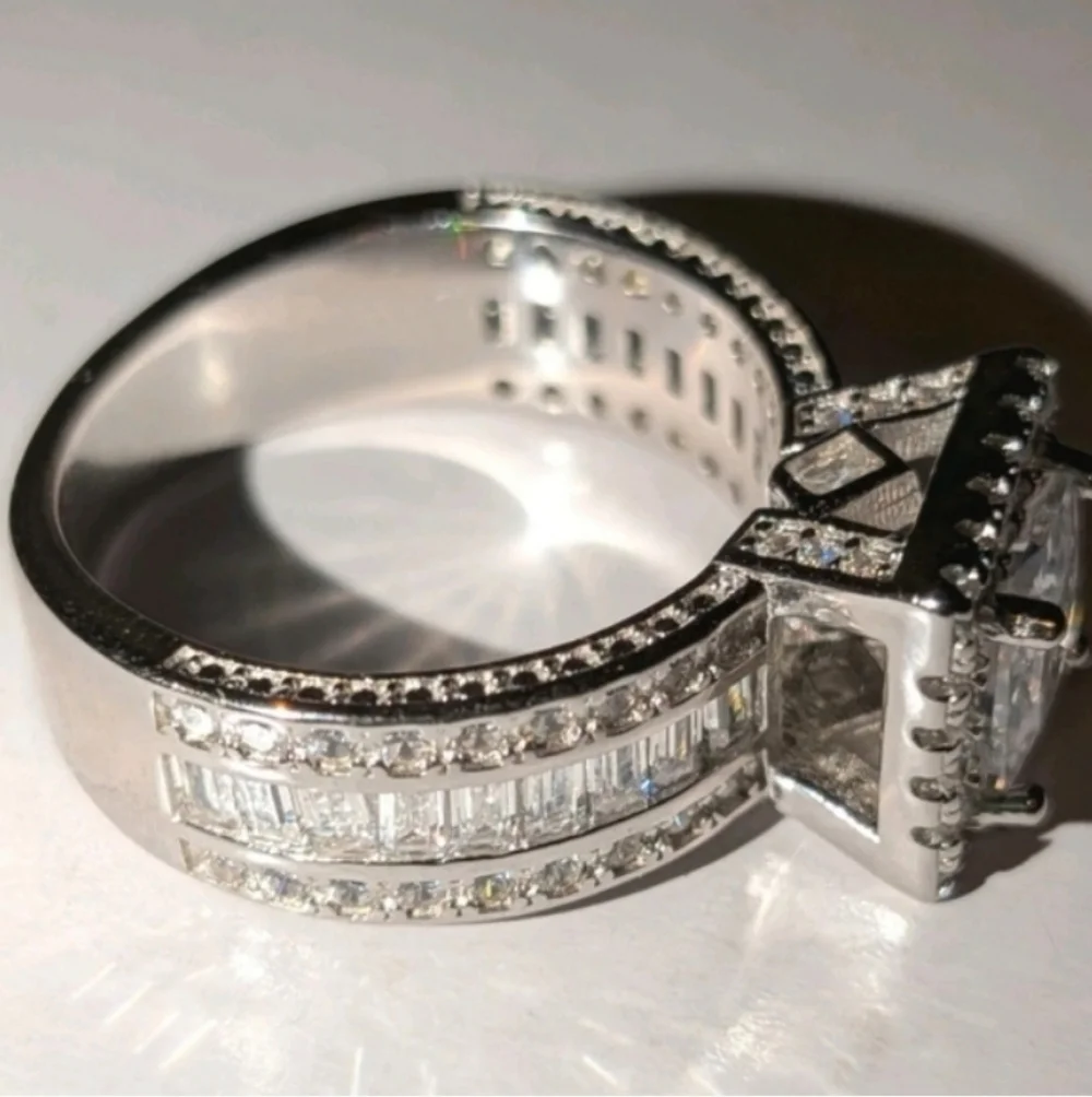 Womens Baguette& Round Cut 9.65ct Lab Created Diamond Princess Wedding Ring 8